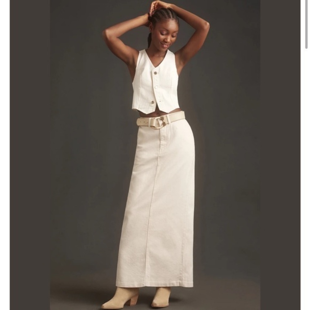 New Reformation Myles Denim Maxi Skirt in Cream sz 30